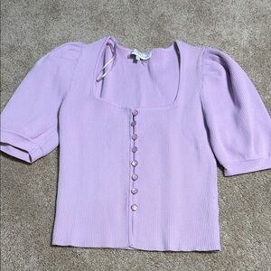 Endless Rose Lavender Square-Neck Ribbed Button Front Top